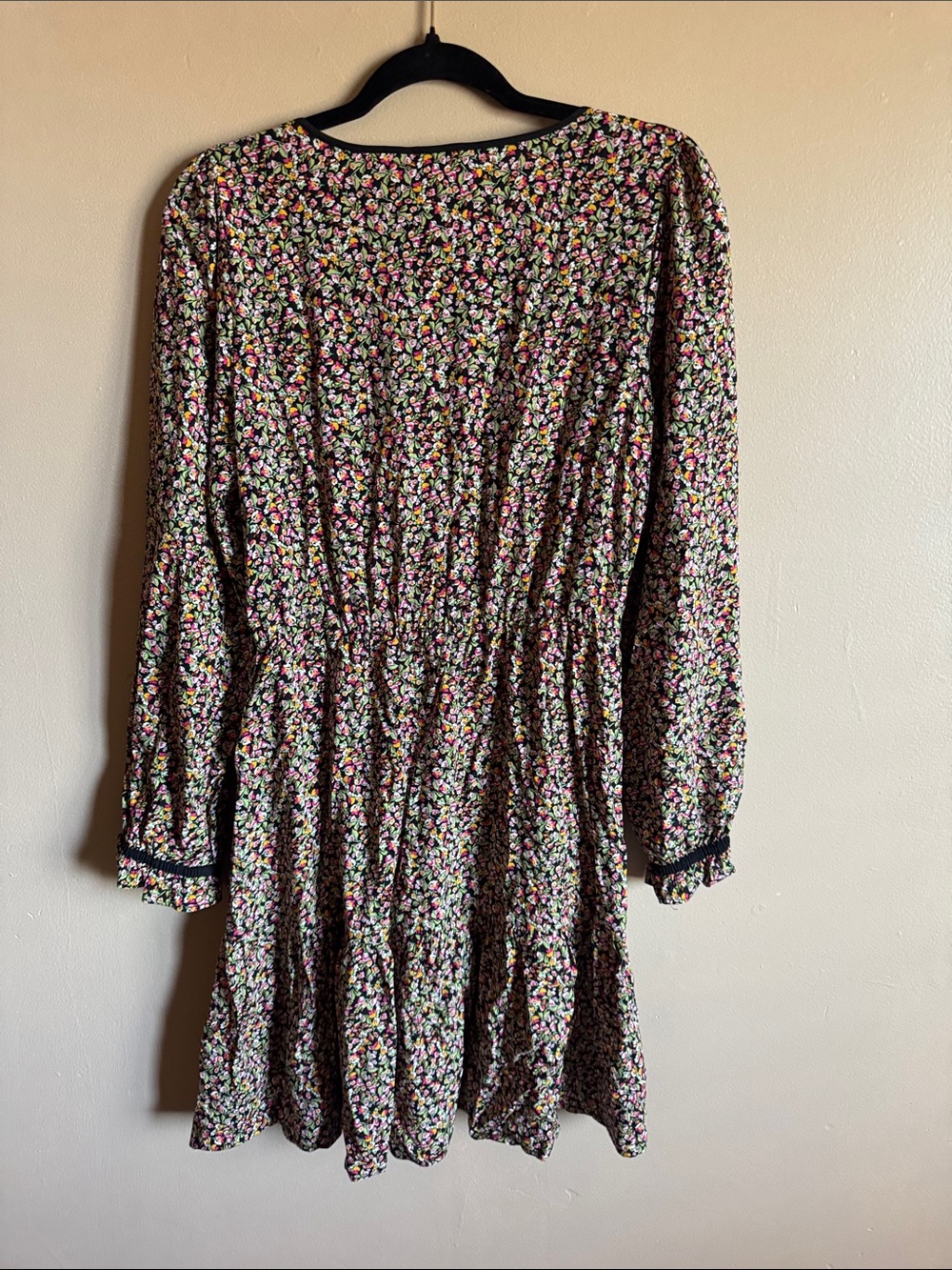 J. Crew Black Floral Long-Sleeve Tiered Mini Dress - Picture 3 of 4